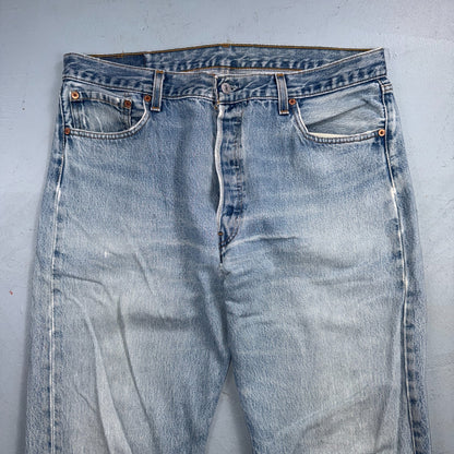 Levis 501 Vintage 90s USA XX Straight Leg Jeans Blue Light Wash 38x38 Act 35x34