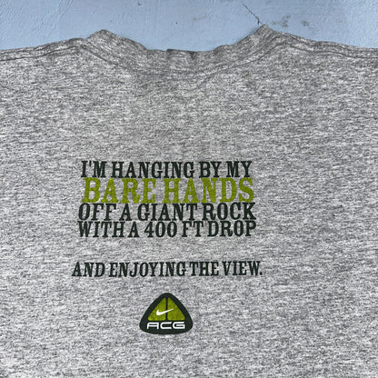 Nike ACG What Are You On VTG T Shirt Climbing Hiking Bare Hands Y2K 2000s RARE