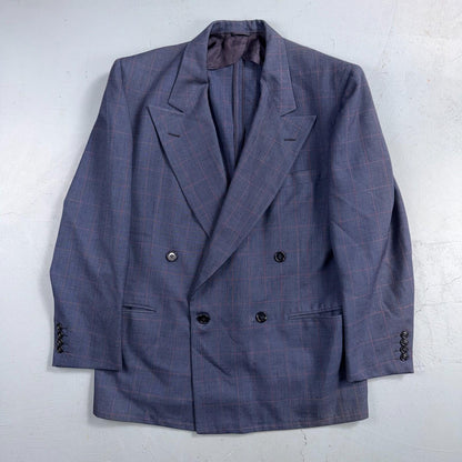 60s Pinstripe Blue Double Breasted Suit Jacket Wool 42 70s Navy Blue 1960s