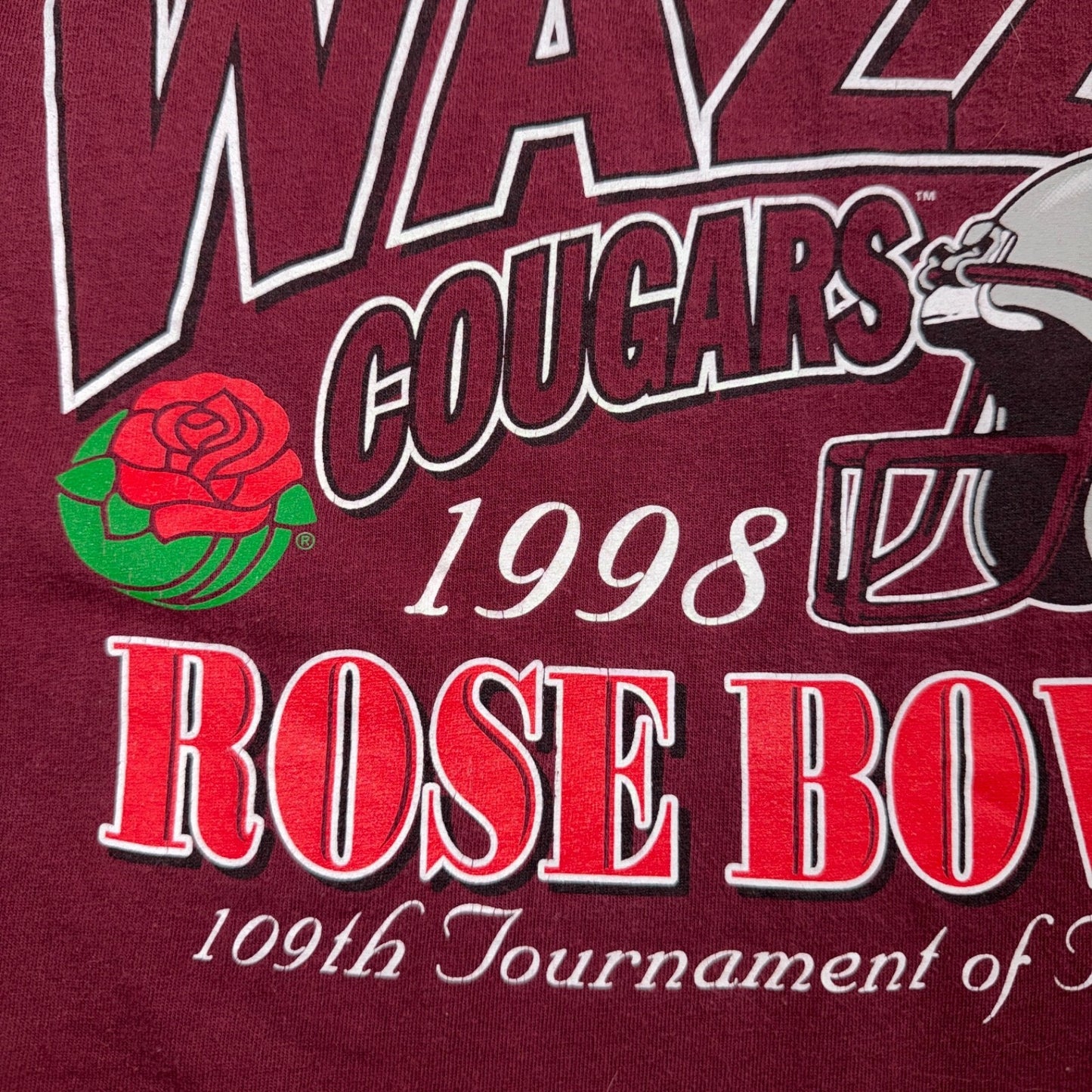 Wazzu Cougars 1998 VTG T Shirt Rose Bowl 90s Football Rose Flower XL Sports
