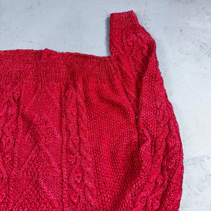 Vintage Orvis Sweater Cardigan Womens Pink Wool Cable Knit Chunky Vermont 90s