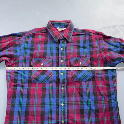 VTG Five Brother Shirt Mens XL Shadow Plaid Flannel USA Red 1980s 80s Blue Red