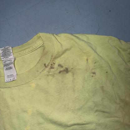 Thrashed Green VTG Style T Shirt Blank Green Stained Used Gildan Y2K