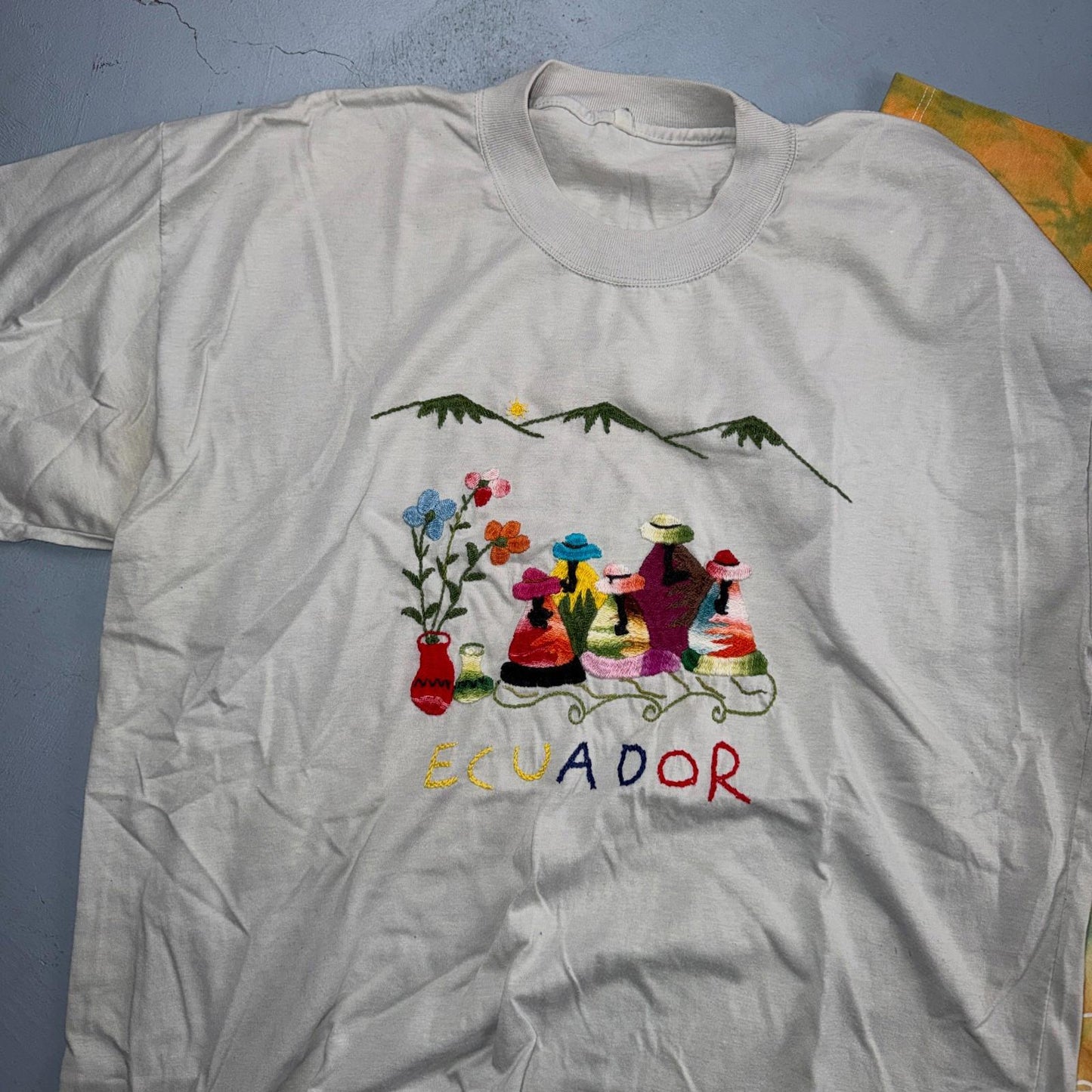 Ecuador Chain Stitch VTG T Shirt Travel Mexico Traditional Novelty Tie Dye Lot 3