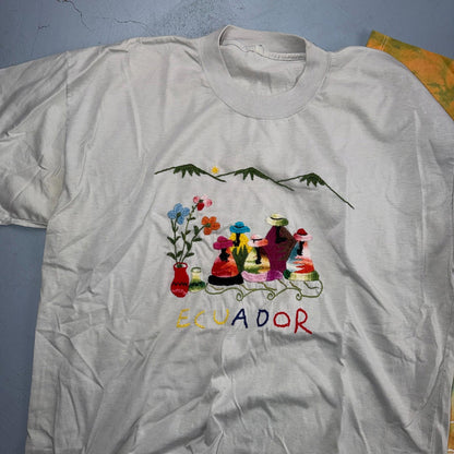 Ecuador Chain Stitch VTG T Shirt Travel Mexico Traditional Novelty Tie Dye Lot 3
