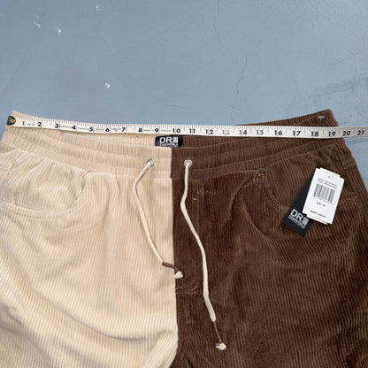 DRJ Essentials Shorts Mens 2XL Brown Yellow Corduroy Drawstring Elastic Waist
