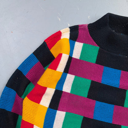 VTG Flyer Sportswear Color Block Knit Sweater Geometric Mock Neck Made USA