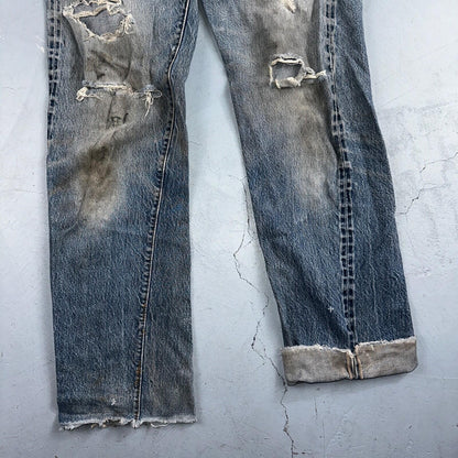 Levis 501 Vintage 80s Redline Selvedge USA Light Jeans Thrashed 32x36 Act 29x32