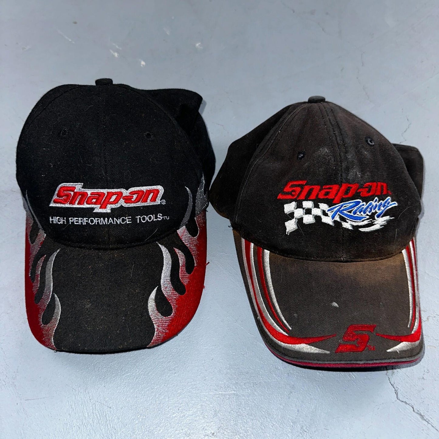 Snap On Racing Lot of 2 VTG Hat Cap Snapback Black Flames Y2K Dirty Cool Cars