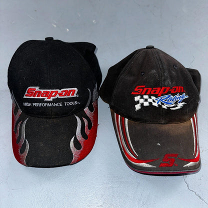 Snap On Racing Lot of 2 VTG Hat Cap Snapback Black Flames Y2K Dirty Cool Cars