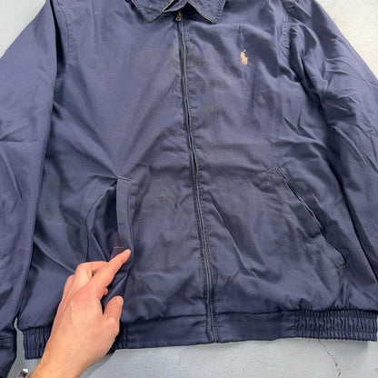 Polo Ralph Lauren Harrington Jacket Men M Solid Blue Striped Lined Y2K