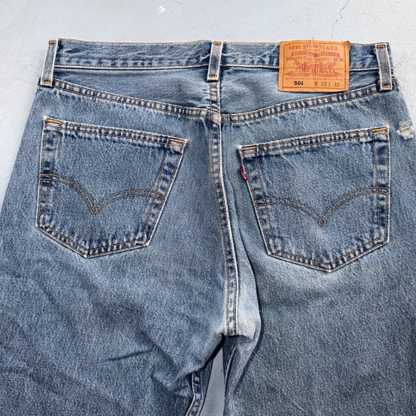 Levis 501 Vintage 90s USA XX Straight Leg Jeans Blue Light Wash 33x32 Act 31x30