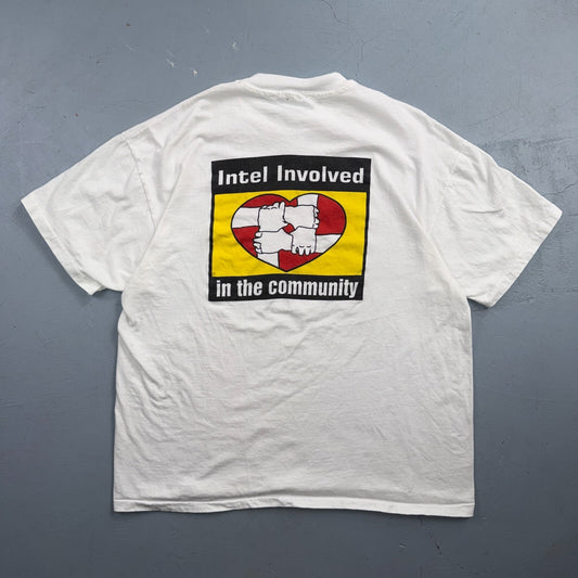VTG 90s Intel Involved In The Community T Shirt White Tech Promo Computer Apple