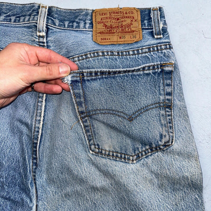 Levis 501 Vintage 90s USA XX Straight Leg Jeans 35x36 Blue Light Wash Act 32x32