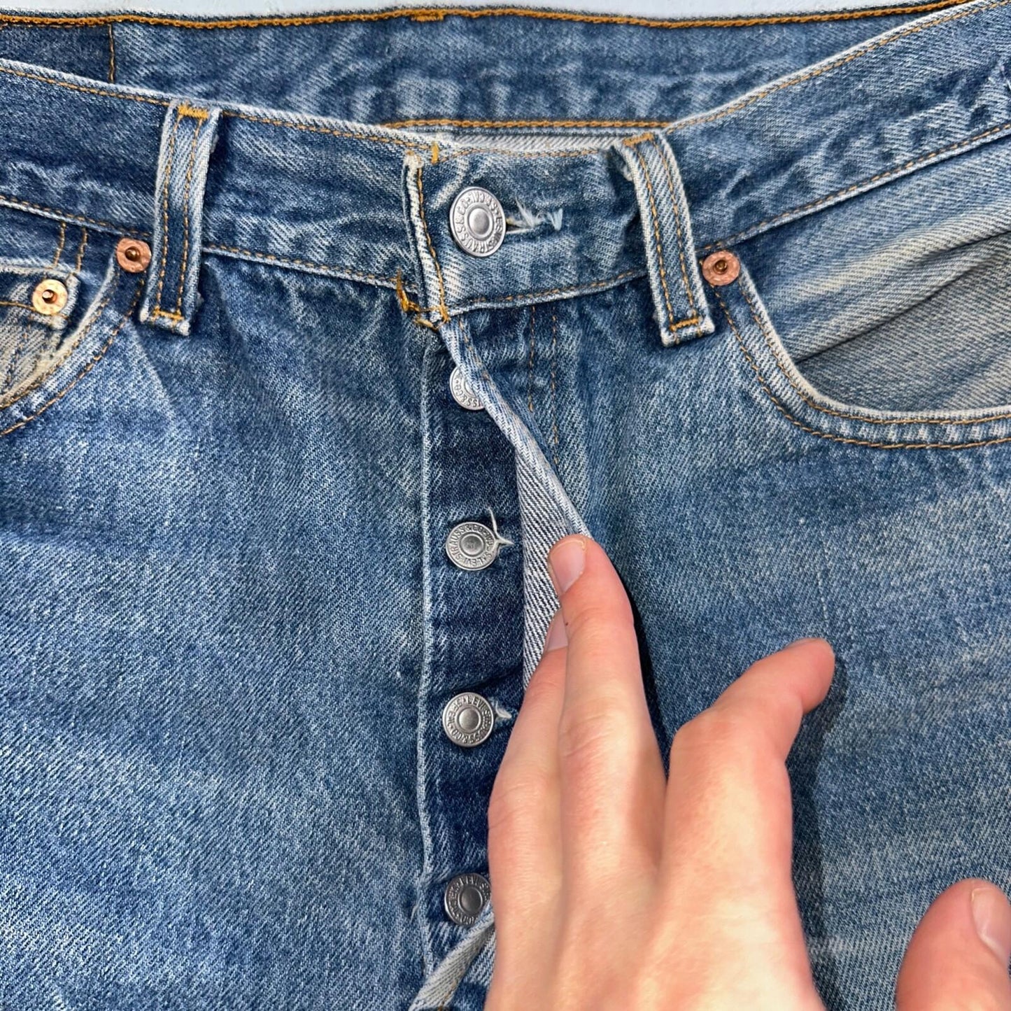 Levis 501 Vintage 90s USA XX Straight Leg Jeans Blue Med Wash 34x34 Act 31x30