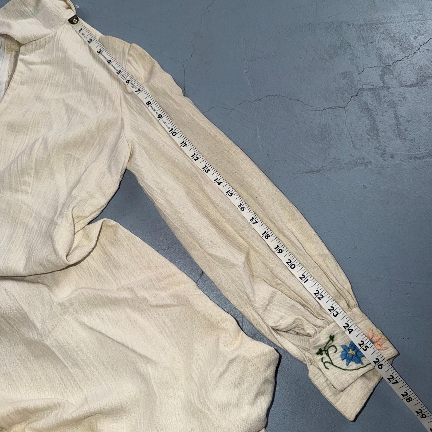 VTG 50s 60s White Long Sleeve Dress Summer Movie Boho Hippy Rockabilly Flowers