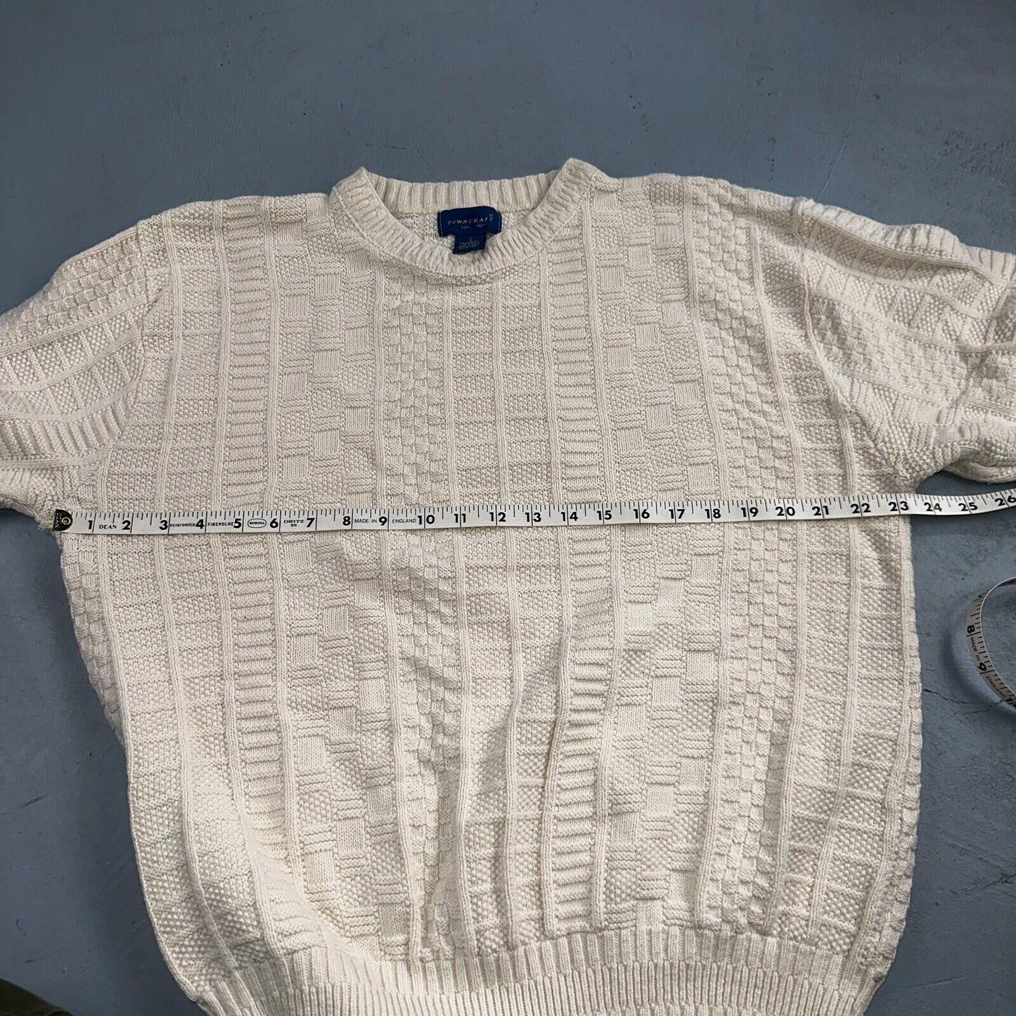 Towncraft VTG 80s 100% Cotton Made In USA Ivory Square Knit Sweater Sz L