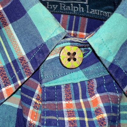 Polo Ralph Lauren Mens Long Sleeve Button Down Shirt Size M Plaid Green Blue