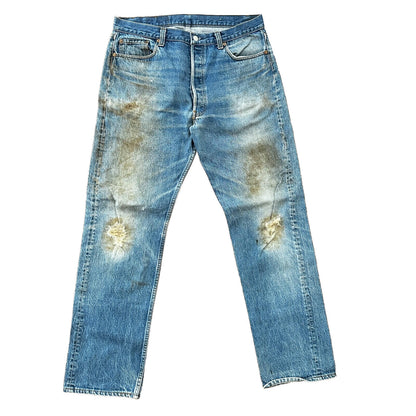 VTG 80s Levis 501 Button Fly 38x36 USA Tag Jeans Straight Wash Blue XX Act 34x32