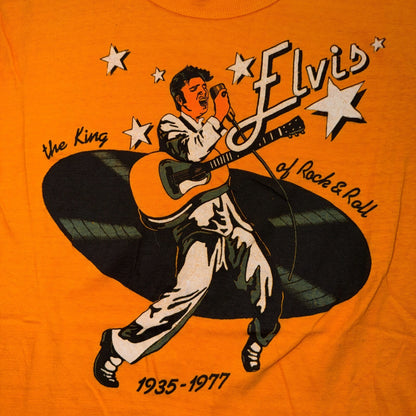 VTG Elvis Presley King of Rock & Roll Yellow T Shirt 70s 1977 Rockabilly Music