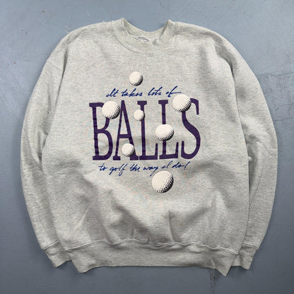 VTG Golf Balls Crewneck Sweatshirt USA Funny Humor Jokes FOTL 90s Quote Text
