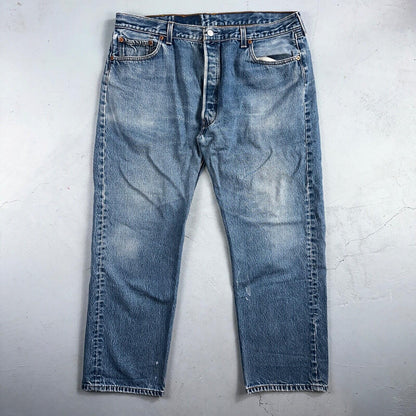 Levis 501 Vintage 90s USA XX Straight Leg Jeans Blue Med Wash 42x32 Act 38x27