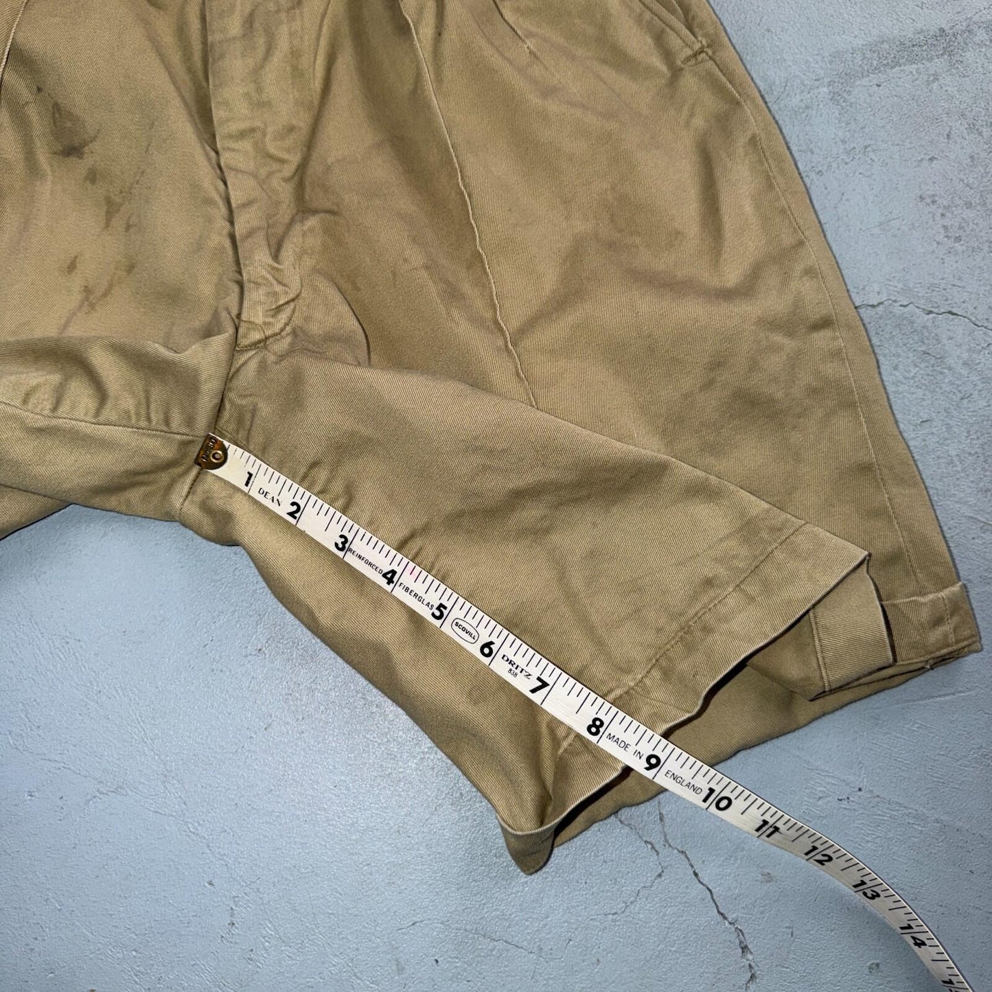 WWII era US Army Shorts Athletic Khaki Chino Pleated Missing Button Rare
