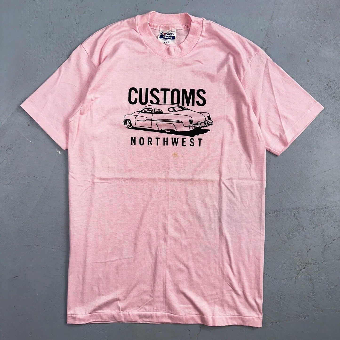Northwest Hanes 1980s VTG T Shirt 80s Pink Hot Rod Customs Oregon PDX Pink Art