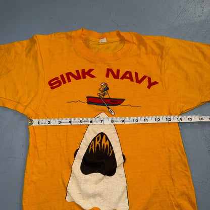 Sink Navy 1970s USN Army VTG T Shirt Yellow Jaws Shark Spoof Movie Rockabilly