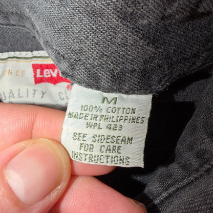 Levis Red Tab Black Denim Longsleeve Button Up Shirt Size M VTG Style Faded