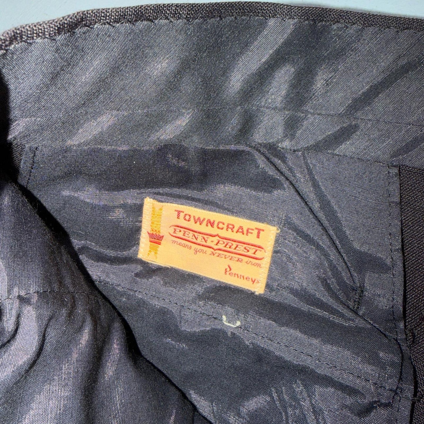 VTG 60s Penneys Towncraft Twill Pants 32x33 Black 1960s Rockabilly Penn Prest