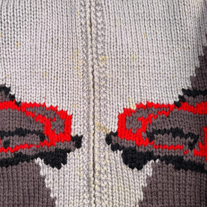 VTG 1950s Hand Knit Wool Cowichan Cardigan Sweater Jacket Race Cars Medium RARE