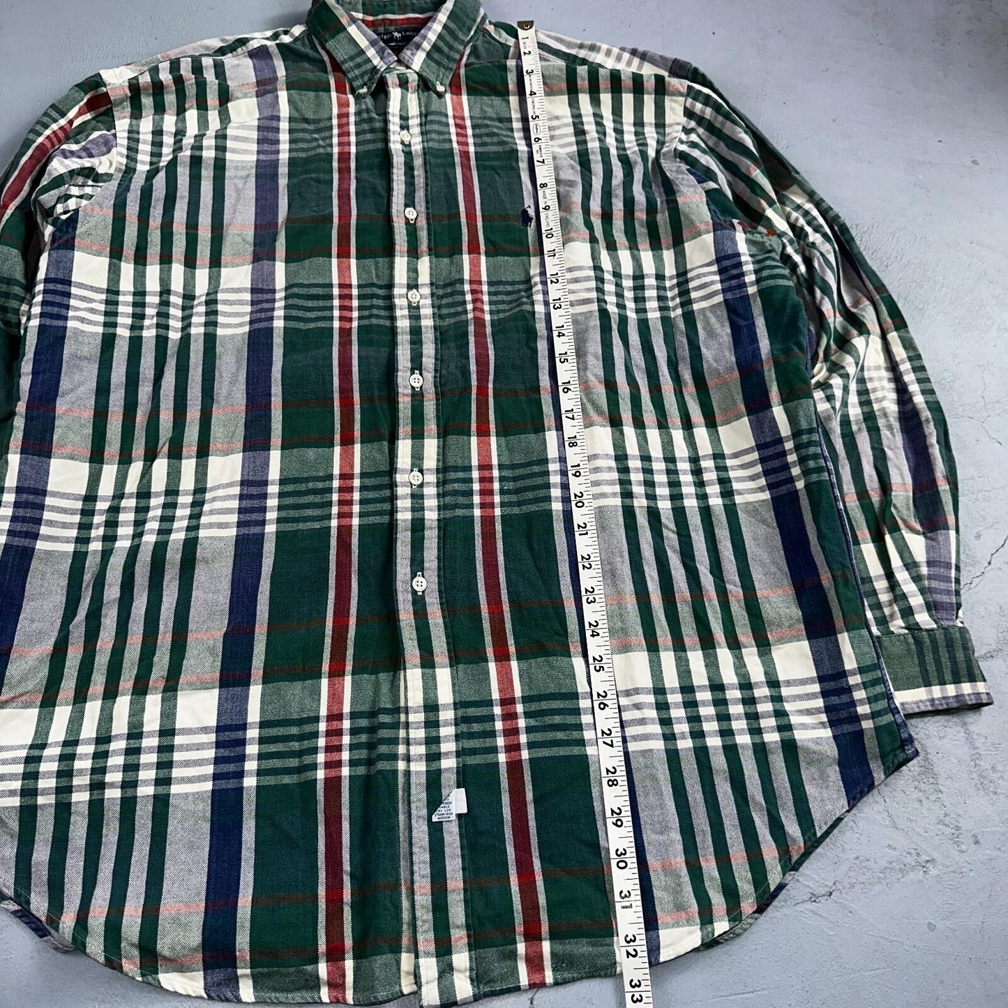 Ralph Lauren Heavy Cotton Button Down Casual Plaid Shirt Men Size XL Green VTG