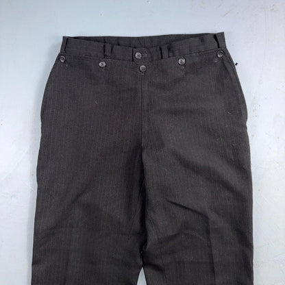 VTG 1950s Wool Pinstripe Trousers England 50s Button Fly Pants Bib Rockabilly