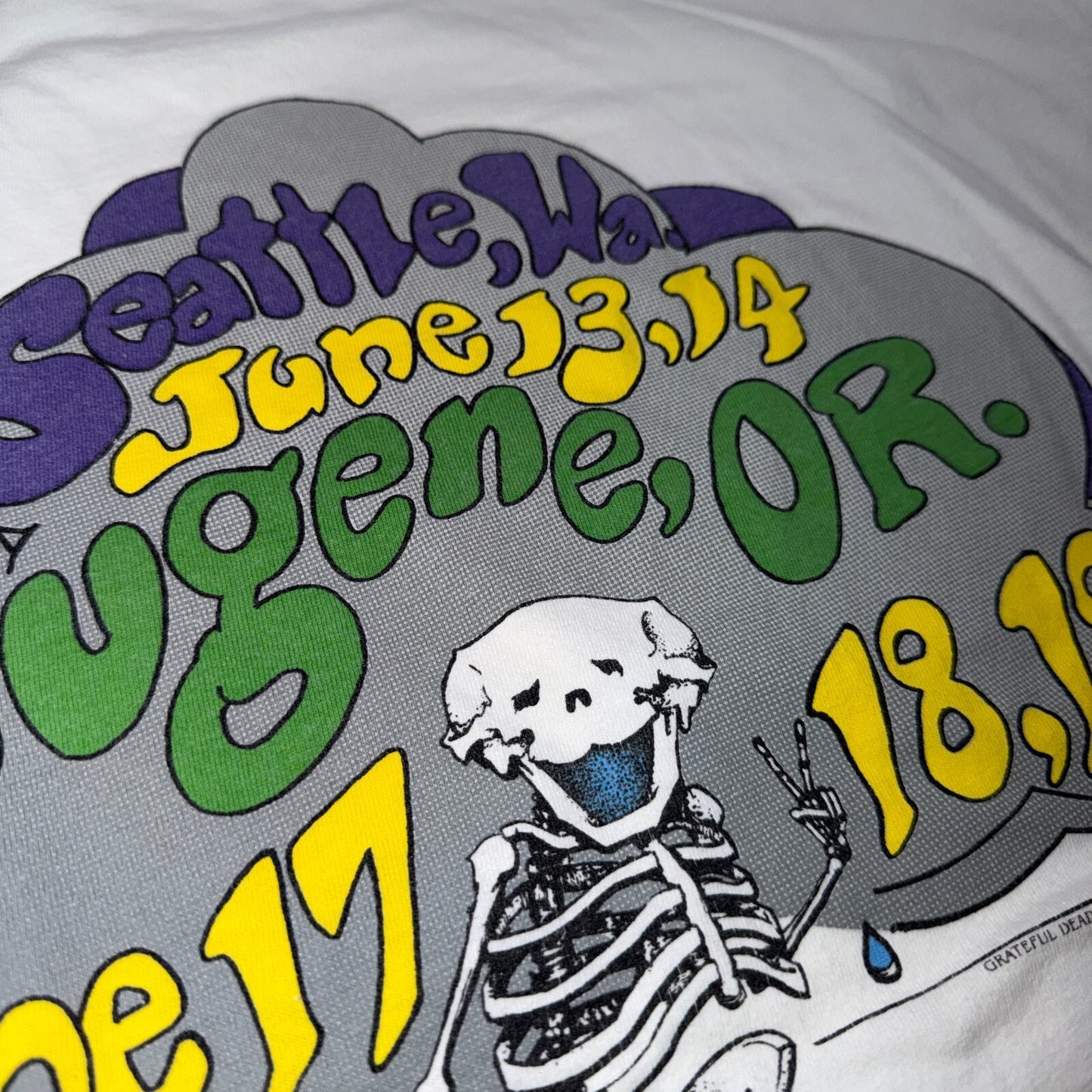 VTG 1993 Grateful Dead Rain Bears Tour T Shirt Seattle Eugene Skeleton Lightning