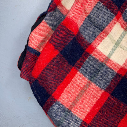 Vintage 70s Sport King CPO Shirt Jacket Mens Large Red Blue Wool Plaid Navy USN