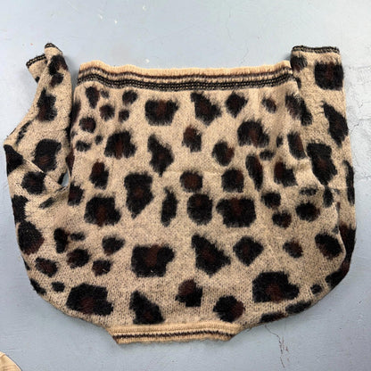 Pinko Womens Bright Cheetah Mohair Wool Blend Long Sleeve Knit Sweater L Italy