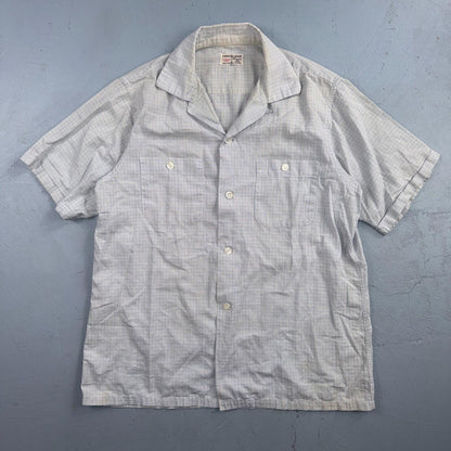 VTG 1950s Enro Trafalgar Loop Collar Button Up Shirt Cotton Rockabilly M Checker