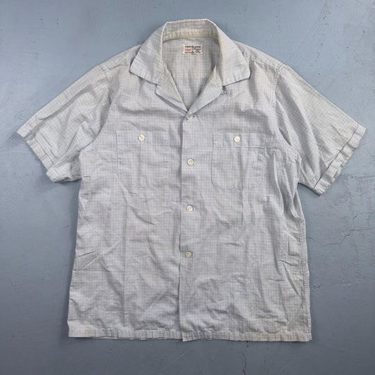 VTG 1950s Enro Trafalgar Loop Collar Button Up Shirt Cotton Rockabilly M Checker