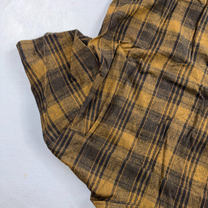 VTG 50s Brown Mustard Plaid Loop Collar Camp Shirt Rockabilly Atomic Shadow Wool