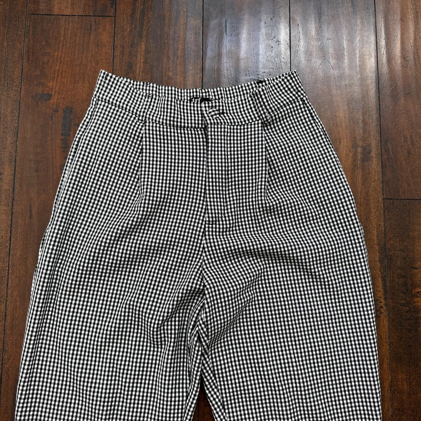 Zara Trf Collection Womens Plaid Checker BLACK White Dress Pants Sz S