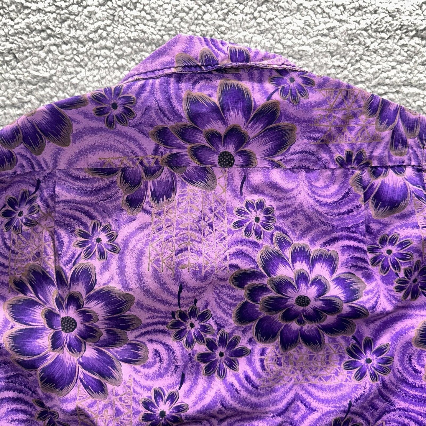Vintage 50s Hawaiian Aloha Print Shirt Rockabilly Honolulu 60s Button USA Purple