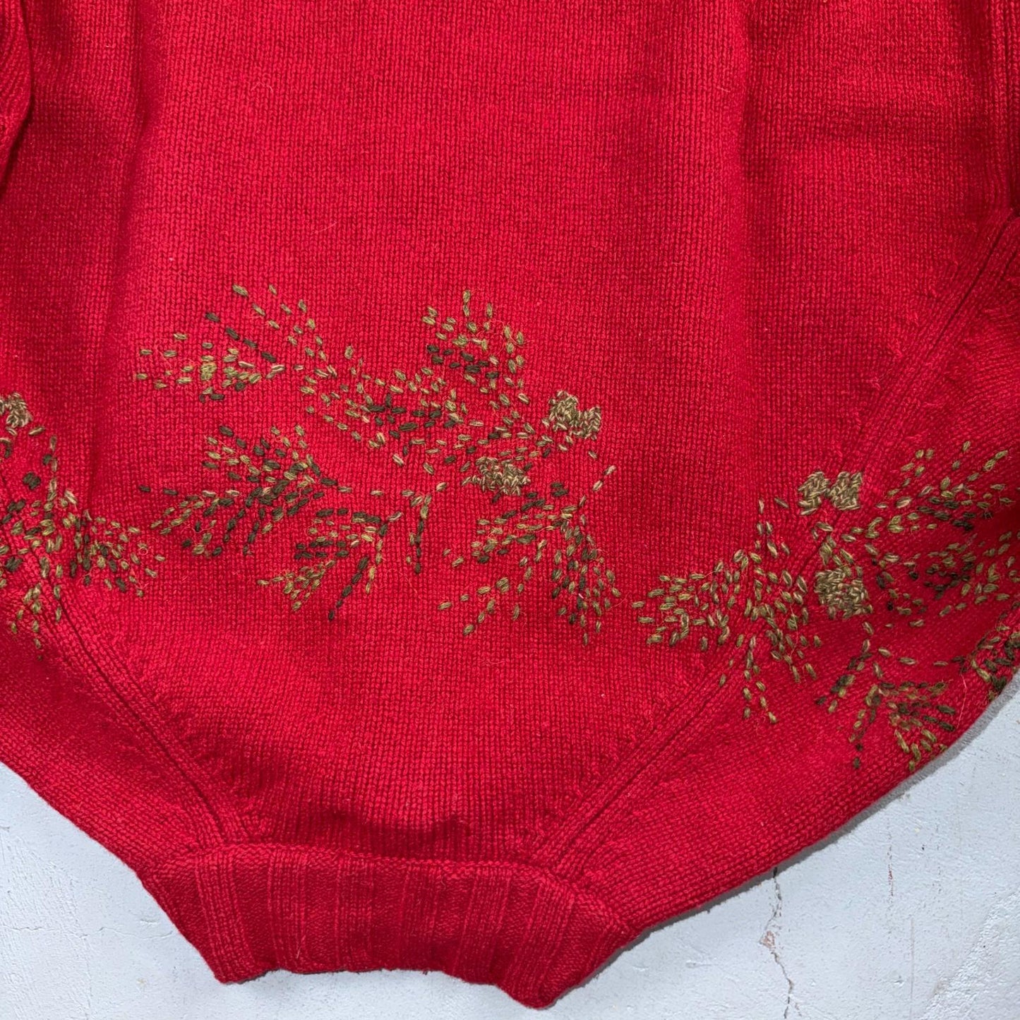 Woolrich 100% Lambswool Red Zip Up Embroidered Fall Autumn Holiday Cardigan Sz L