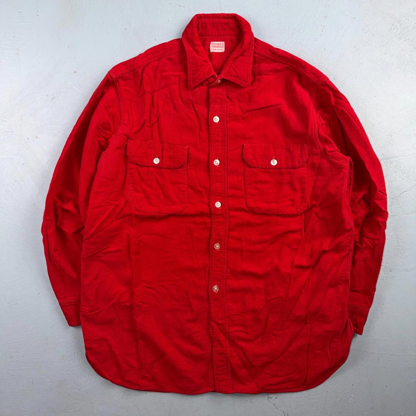 VTG 1940s Penneys Jacket Red Cotton Basic 40s 50s Flannel Shirt Rockabilly