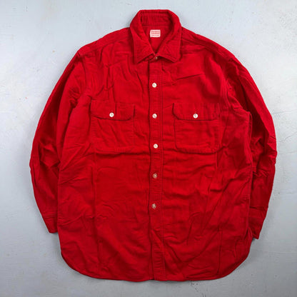 VTG 1940s Penneys Jacket Red Cotton Basic 40s 50s Flannel Shirt Rockabilly