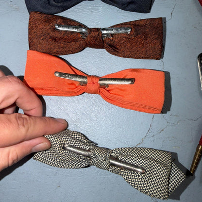 Lot of 7 Vintage 1950s Clip-on Bow Ties MCM Plus Cowboy Ties Silver Classy