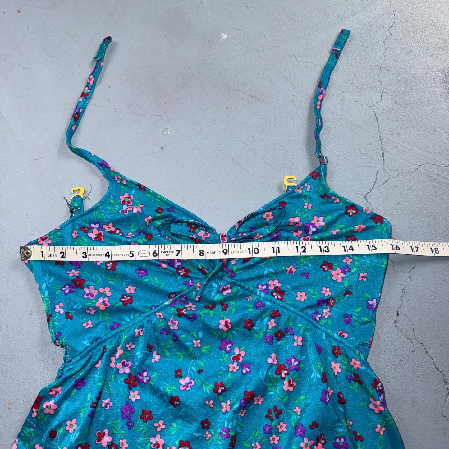 VTG Sears Hawaiian Fashion Colorful 1 Piece Swimsuit Sz 16 1970s Blue Floral