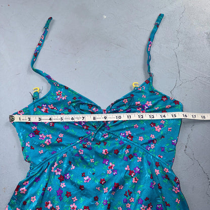 VTG Sears Hawaiian Fashion Colorful 1 Piece Swimsuit Sz 16 1970s Blue Floral