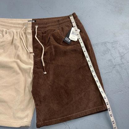 DRJ Essentials Shorts Mens 2XL Brown Yellow Corduroy Drawstring Elastic Waist