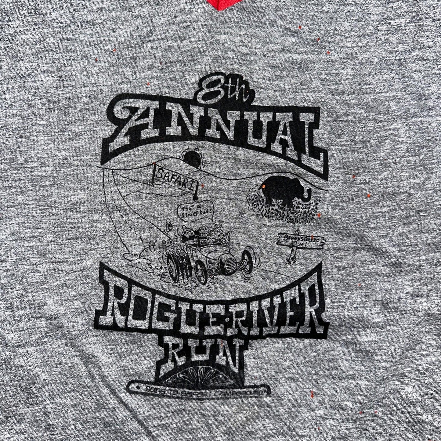 Rouge River Run V Neck Gray VTG T Shirt 80s Single Stitch Cars Graphic Rare Cool